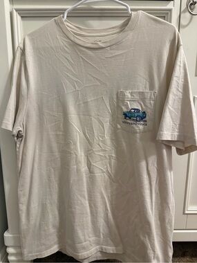 Vineyard Vines Cream Short-Sleeve Pocket Tee with Blue Truck Graphic